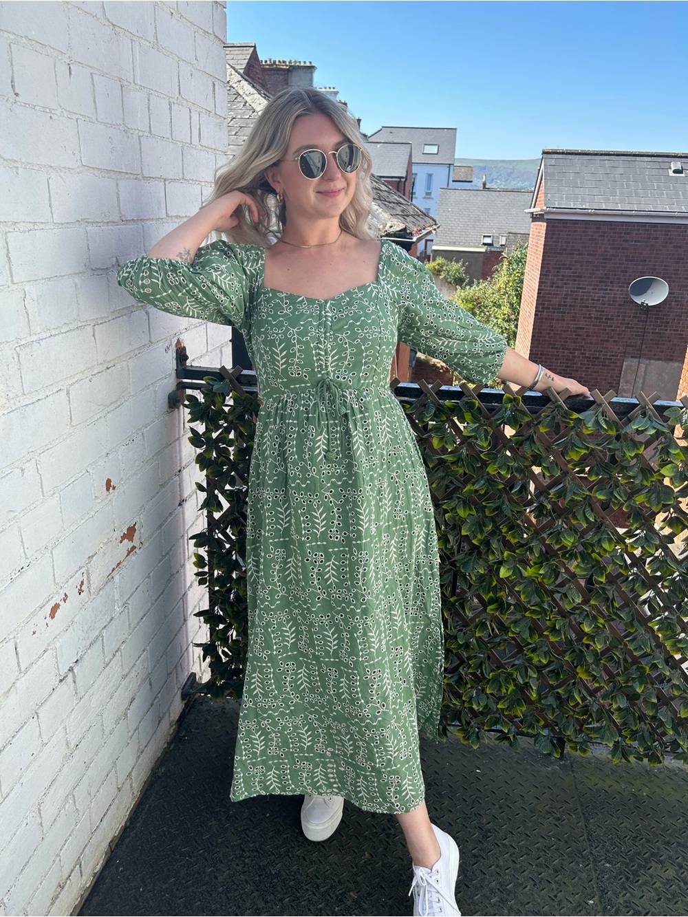 Joie Olive Green Floral Maxi Dress with Puff Sleeves